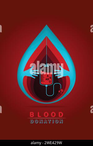 cartaceo intagliare logotipo donazione di sangue, aiutare i malati e i bisognosi. Contagocce con goccia di sangue, illustrazione vettore Illustrazione Vettoriale