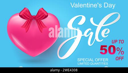 Banner di San Valentino. Composizione romantica con i cuori. Illustrazione vettoriale per siti Web, pubblicità, materiali promozionali. Udito volumetrico Illustrazione Vettoriale