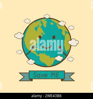 Earth Day 22 aprile con Globe cute Character.idea della campagna Earth Day.idea della campagna Earth Day campagna Earth Day per poster biglietto di auguri copertina opuscolo Brochure ABS Illustrazione Vettoriale