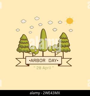 Icona del logo National Arbor Day su sfondo giallo illustrazione vettoriale. Illustrazione Vettoriale