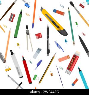 Matite e cancelleria. composizione perfetta dei motivi. Isolato su sfondo bianco. Divertente stile cartoni animati. Vettore immagini Illustrazione Vettoriale