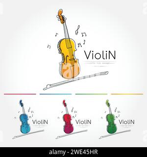 Moderno design lineare sottile e piatto. L'immagine stilizzata di Violino. Logo del festival di musica classica modello per copertine, logo, poster, inviti su bac bianco Illustrazione Vettoriale