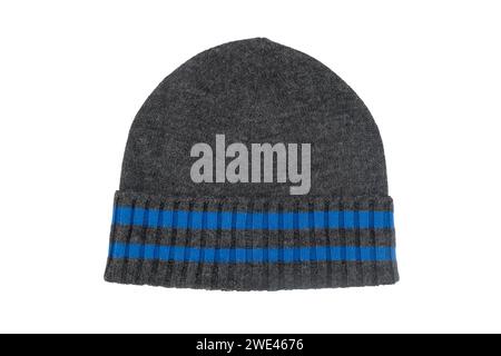 Maglia di lana inverno hat isolati su sfondo bianco Foto Stock