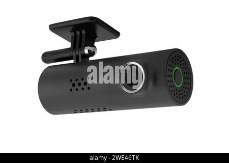Dash cam. Sfondo bianco isolato telecamera Dash. DVR per auto. Videocamera DVR portatile isolata Foto Stock