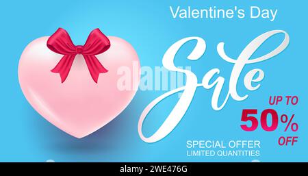 Banner di San Valentino. Composizione romantica con i cuori. Illustrazione vettoriale per siti Web, pubblicità, materiali promozionali. Udito volumetrico Illustrazione Vettoriale