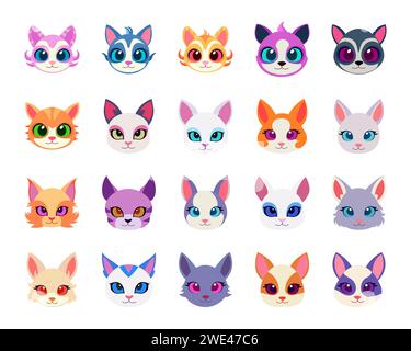 Serie di illustrazioni del vettore carino del cartone animato Cat Head. Disegno illustrativo dell'avatar del viso Cat Illustrazione Vettoriale