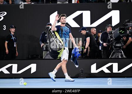 Melbourne, Australie. 22 gennaio 2024. Miomir Kecmanovic durante l'Australian Open 2024, torneo di tennis del grande Slam il 22 gennaio 2024 al Melbourne Park di Melbourne, Australia - foto Victor Joly/DPPI credito: DPPI Media/Alamy Live News Foto Stock