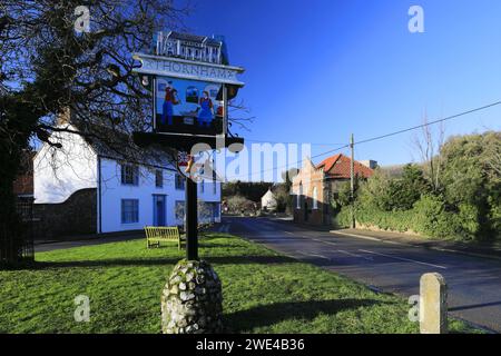 L'insegna Thornham Village; North Norfolk; England; UK Foto Stock