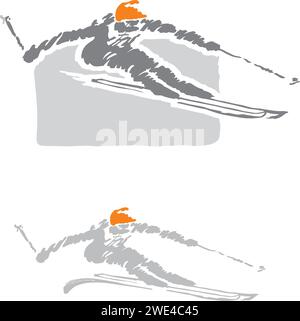 sciatore bianco e nero con cappuccio arancione Illustrazione Vettoriale