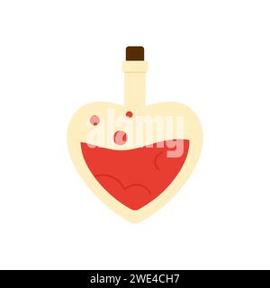 Biberon a forma di cuore con pozione d'amore. Veleno per stregoneria, rituale occulto magico illustrazione vettoriale dei cartoni animati Illustrazione Vettoriale