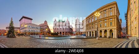 Genova, piazza Italia e il panorama della fontana al mattino. Foto Stock