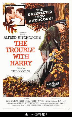 Film di Alfred Hitchcock - il guaio con Harry (Paramount, 1955) poster del film d'epoca, Edmund Gwenn, John Forsythe, Shirley MacLaine Foto Stock