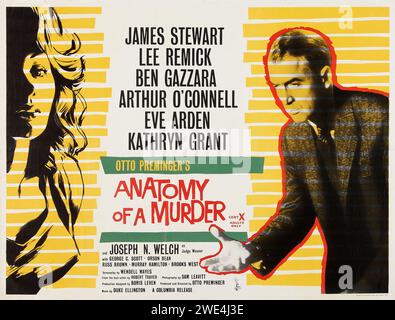 Vecchio poster cinematografico per il film Anatomy of a Murder con James Stewart e Lee Remick Foto Stock