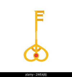 Chiave d'oro magica. Accessori per la stregoneria, strumenti di inventario della procedura guidata illustrazioni vettoriali dei cartoni animati Illustrazione Vettoriale