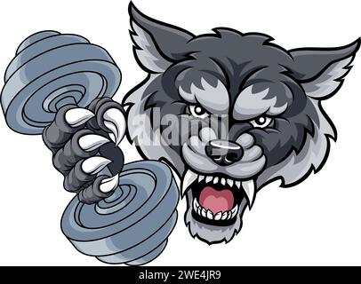 Mascotte per sollevamento pesi Wolf Werewolf Dumbbell Gym Illustrazione Vettoriale