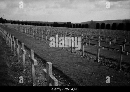 Un viaggio in famiglia ai campi di battaglia della prima Guerra Mondiale, alla necropoli nazionale di Douaumont, alla Mosa, alla regione Grand-Est, Francia dicembre 2000 Foto Stock