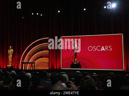 Los Angeles, USA. 23 gennaio 2024. Atmosphere at the 96th Oscars Nominations Announcement tenutosi presso il Samuel Goldwyn Theater, Academy of Motion Picture Arts and Sciences di Beverly Hills, CALIFORNIA martedì 23 gennaio 2024. (Foto di Sthanlee B. Mirador/Sipa USA) credito: SIPA USA/Alamy Live News Foto Stock