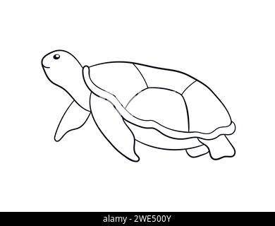 Tartarughe marine in stile artistico. Silhouette da nuoto di animali sottomarini in stile disegnato a mano. Illustrazione vettoriale isolata su sfondo bianco. Illustrazione Vettoriale