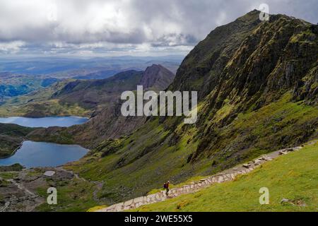 Regno Unito, Galles del Nord, Snowdonia, vista della vetta del Monte Snowdon Foto Stock