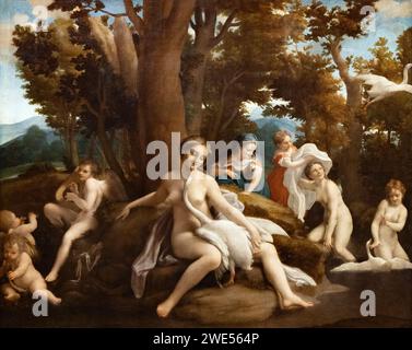 Antonio Allegri Correggio, o Antonio da Correggio pittura; "leda e il cigno", c 1532; olio su tela; pittore italiano della scuola di Parma, 1489-1534 Foto Stock