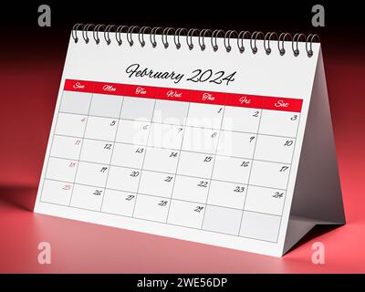 Calendario di febbraio 2024. Una pagina del calendario mensile annuale del business desk Foto Stock