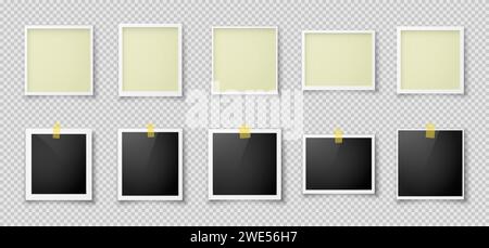 Un set di dieci cornici fotografiche realistiche con inserti neri e gialli. Illustrazione Vettoriale