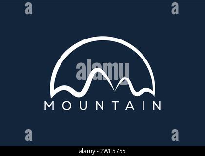 Modello vettoriale con logo Minimal Mountain. Logo Hill Vector Illustrazione Vettoriale