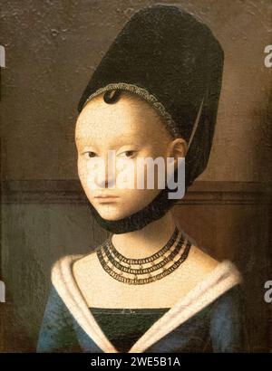 Dipinto di Petrus Christus, "Ritratto di una giovane signora"; c.1470; 1400, dipinto fiammingo del XV secolo di una giovane donna del primo pittore fiammingo. Foto Stock