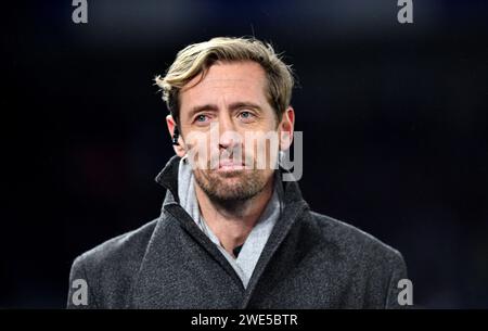 L'ex calciatore Peter Crouch è ora un pundit televisivo durante la partita di Premier League tra Brighton e Hove Albion e Wolverhampton Wanderers all'American Express Stadium , Brighton , Regno Unito - 22 gennaio 2024 foto Simon Dack / Telephoto Images. Solo per uso editoriale. Niente merchandising. Per le immagini di calcio si applicano le restrizioni fa e Premier League, incluso l'utilizzo di Internet/dispositivi mobili senza licenza FAPL. Per ulteriori informazioni, contattare Football Dataco Foto Stock