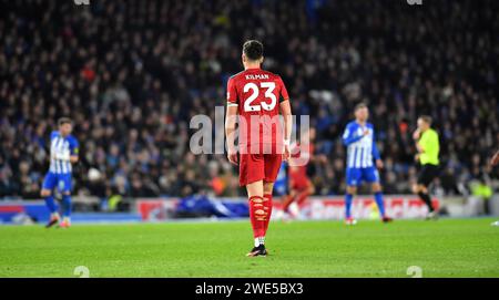 Max Kilman of Wolves durante la partita di Premier League tra Brighton e Hove Albion e Wolverhampton Wanderers all'American Express Stadium , Brighton , Regno Unito - 22 gennaio 2024 foto Simon Dack / Telephoto Images. Solo per uso editoriale. Niente merchandising. Per le immagini di calcio si applicano le restrizioni fa e Premier League, incluso l'utilizzo di Internet/dispositivi mobili senza licenza FAPL. Per ulteriori informazioni, contattare Football Dataco Foto Stock