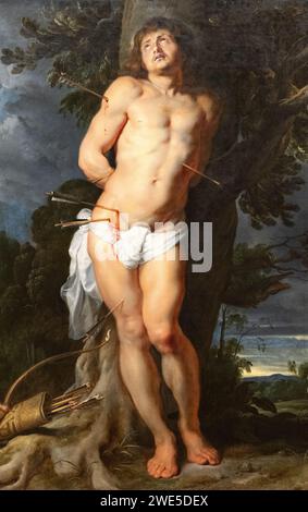 Peter Paul Rubens dipinge, "San Sebastiano" o "St. Sebastiano', c. 1618, - il martirio di San Sebastiano per freccia; dipinti fiamminghi del XVII secolo Foto Stock