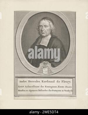 Ritratto del cardinale André-Hercule de Fleury, Jan Caspar Philips, dopo Jean Dassier, 1739 stampa Amsterdam carta incisione insegne di cardinale, ad esempio cappello, mantello Foto Stock
