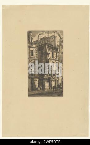 Torentje in Rue de la Tixéranderie a Parigi, Charles Meryon, 1852 stampa Torentje sul lato nord dell'Oude Hôtel de Ville in Rue de la Tixéranderie. L'artista ha deviato dalla realtà e, per esempio, ha aggiunto la vegetazione e gli ancoraggi alle pareti alla facciata. Ha anche reso l'edificio più alto e più stretto, aumentando il funzionamento verticale. Le cifre sulla strada sono relativamente piccole. Paris paper etching Street. torre, Torre dell'orologio  decorazione monumentale Parigi Foto Stock