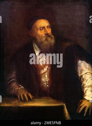 Pittura tiziana; autoritratto tiziano c. 1550-1555; pittore rinascimentale italiano della Scuola veneziana, Italia del XVI secolo Foto Stock