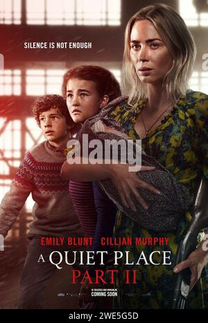Un posto tranquillo parte II Emily Blunt, Millicent Simmonds e Noah Jupe Foto Stock