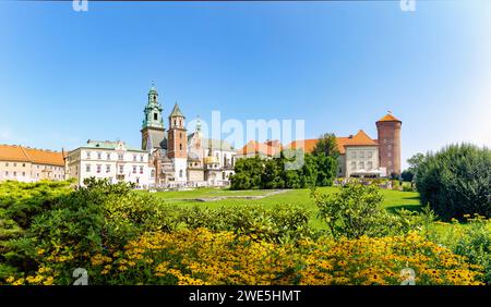 Wawel con cattedrale e castello reale nella città vecchia di Kraków in Polonia Foto Stock
