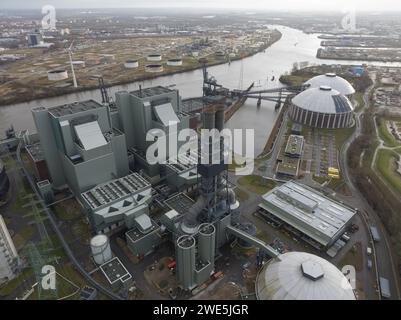 Hamburg Moorburg ha ritirato la centrale elettrica. Vista aerea con droni a volo d'uccello. Centrale elettrica a carbone, dettagli dell'impianto. Vista aerea con droni a volo d'uccello. Foto Stock