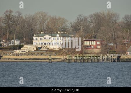 Steppingstones Park & Lighthouse, New York Foto Stock