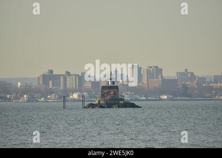 Steppingstones Park & Lighthouse, New York Foto Stock