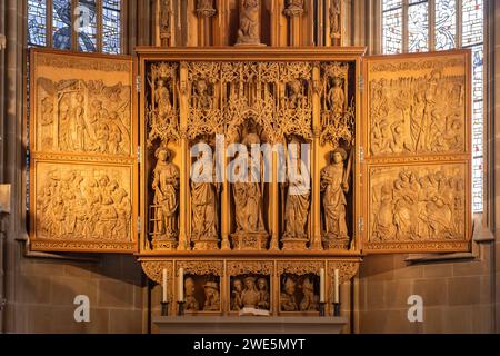 Mary&#39;s altar di Hans Seyfer nella Kilianskirche di Heilbronn, Baden-Württemberg, Germania Foto Stock