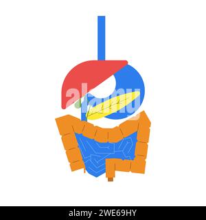 Concetto di sistema digerente umano creato di forme astratte. Illustrazione in stile geometrico piatto per sfondo, packaging, annunci. Illustrazione Vettoriale