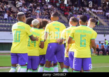 23 gennaio 2024, %G, New York, USA: Caracas (VEN), 01/23/2024 Ã¢â‚¬ VENEZUELA/BRASILE X TORNEO BOLIVIA/PRE OLIMPICO Ã¢â‚¬ Brasile Endrick segna e celebra il suo gol in una partita contro la Bolivia, nel primo turno del torneo pre-olimpico Under-23 sudamericano. Venezuela, al Brigido Iriarte National Stadium di Caracas, Venezuela, questo martedì 23 gennaio 2024. (Immagine di credito: © Raul Zambrano Cabello/TheNEWS2 via ZUMA Press Wire) SOLO USO EDITORIALE! Non per USO commerciale! Foto Stock