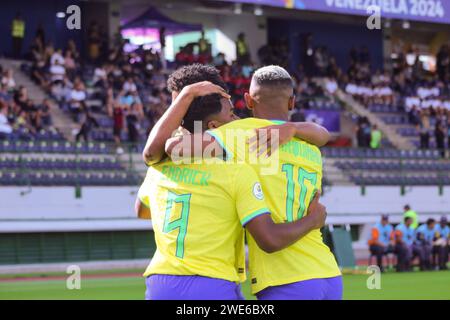 23 gennaio 2024, %G, New York, USA: Caracas (VEN), 01/23/2024 Ã¢â‚¬ VENEZUELA/BRASILE X TORNEO BOLIVIA/PRE OLIMPICO Ã¢â‚¬ Brasile Endrick segna e celebra il suo gol in una partita contro la Bolivia, nel primo turno del torneo pre-olimpico Under-23 sudamericano. Venezuela, al Brigido Iriarte National Stadium di Caracas, Venezuela, questo martedì 23 gennaio 2024. (Immagine di credito: © Raul Zambrano Cabello/TheNEWS2 via ZUMA Press Wire) SOLO USO EDITORIALE! Non per USO commerciale! Foto Stock