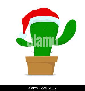 Cactus in cappello di Babbo Natale. Albero di Natale verde. Stile di vita ecologico Illustrazione Vettoriale