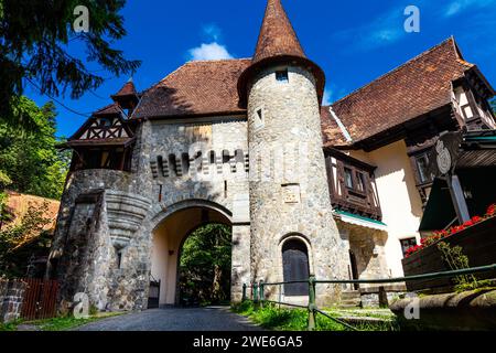 Esterno di una porta al Castello di Peles, Sinaia, Romania Foto Stock