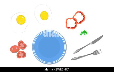 Set di elementi per la colazione per costruire composizioni personalizzate o adesivi. Illustrazione Vettoriale