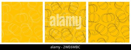 Motivi senza cuciture Set di zucca disegnata su sfondo arancione Illustrazione Vettoriale