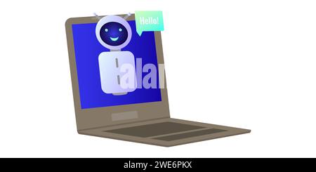 Assistente chatbot forma robot con ai 3d. Rete neurale bot simpatica e simpatica. Assistente online. Progettazione di siti web di applicazioni di social networking. Illustrazione vettoriale. Illustrazione Vettoriale
