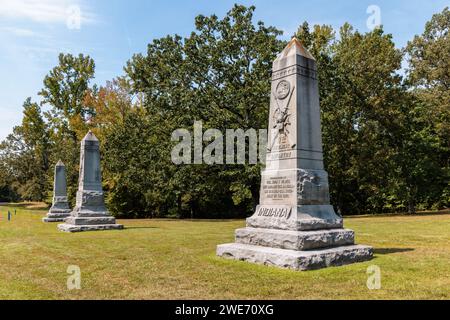 Monumento commemorativo dell'esercito dell'Ohio per l'Indiana allo Shiloh Military Park nel Tennessee Foto Stock