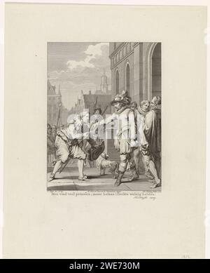 Oranje dona la spada di Goignies, 1578, Theodoor Koning, dopo Jacobus Buys, 1785 stampa Goignies, pubblicata su richiesta di Mondragon, riceve un Degen, 1578 da Orange, questa stampa fa parte di una serie di 24 stampe con scene della vita del principe Guglielmo i, 1568-1584 ed è un'illustrazione del ventesimo canto. Incisione su carta di Amsterdam Foto Stock